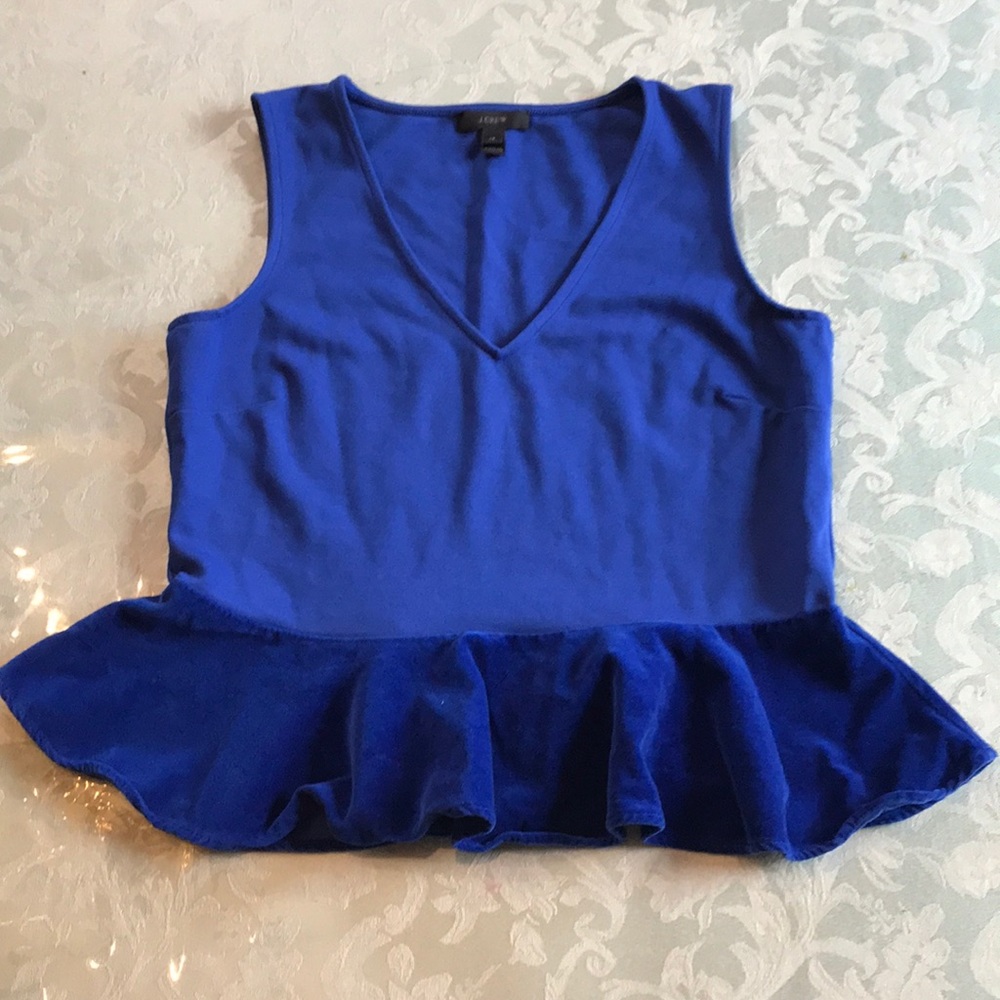 J. Crew Royal Blue Tank with Velvet Peplum Hem